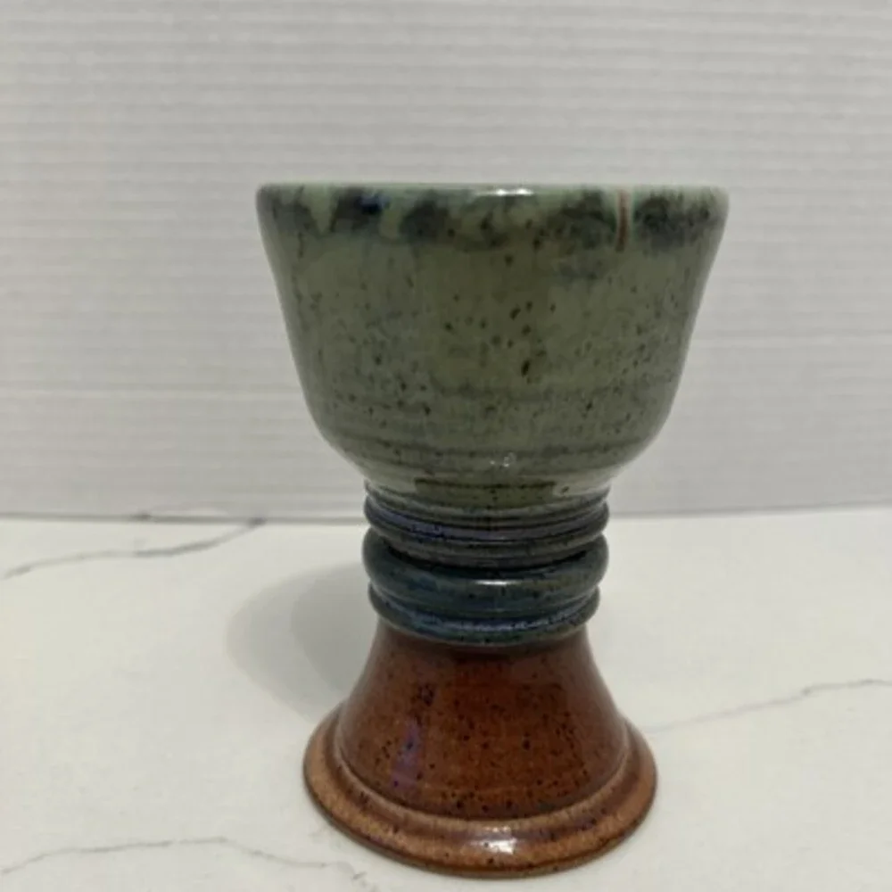 Studio, Art Pottery, Handmade, Goblet, Wine Glass, Drip Glaze, Signed, OOAK